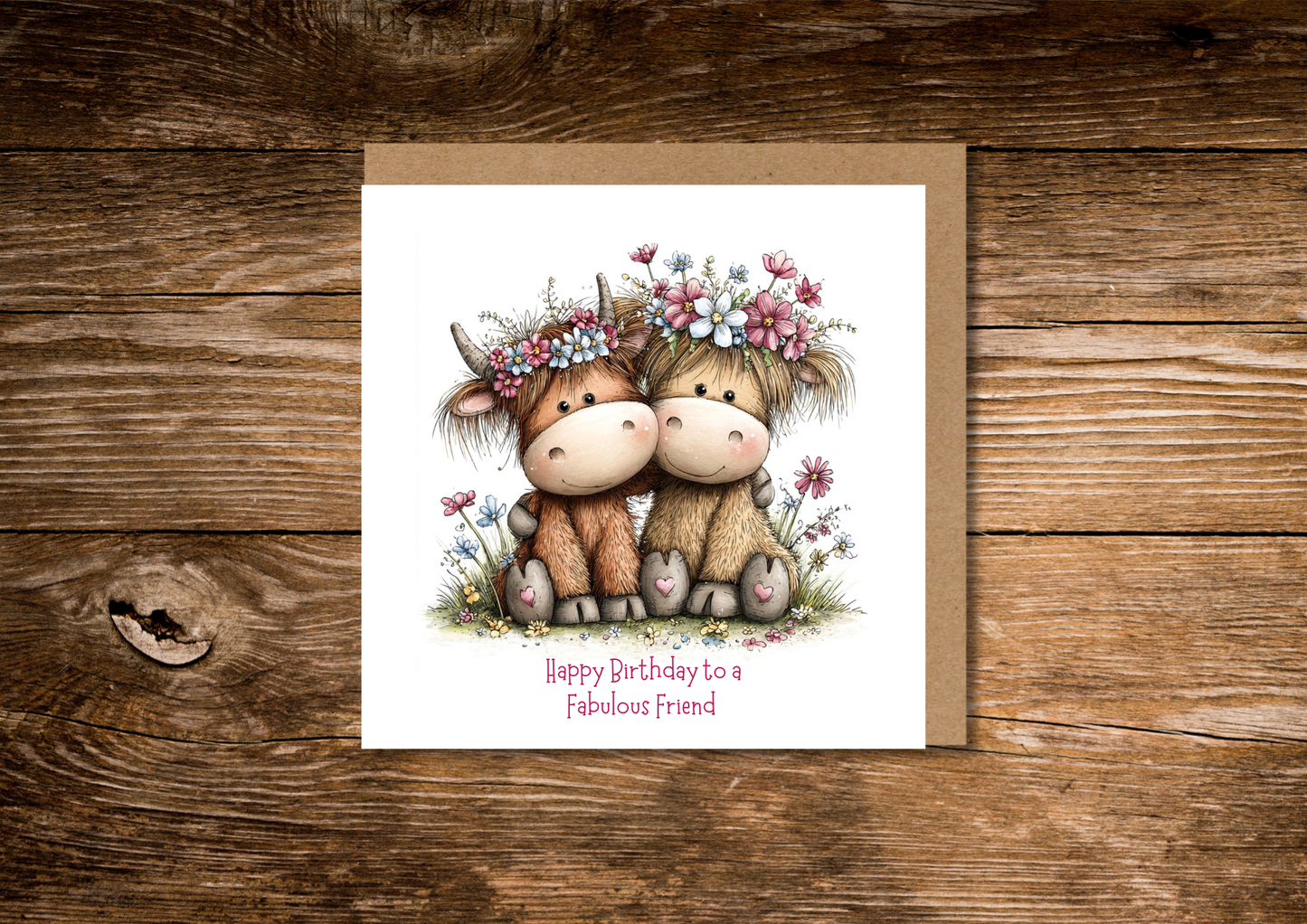 Friendship Floral Highland Cow Birthday Card