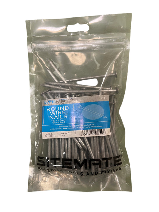 Sitemate Round Wire Nails 100 x 4.45mm Galvanised 1kg