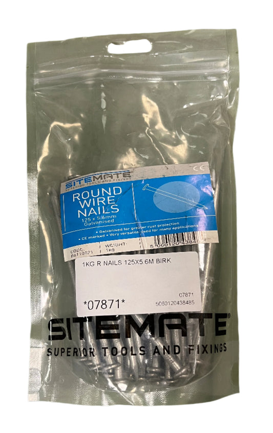 Sitemate Round Wire Nails 125 x 5.6mm Galvanised 1kg