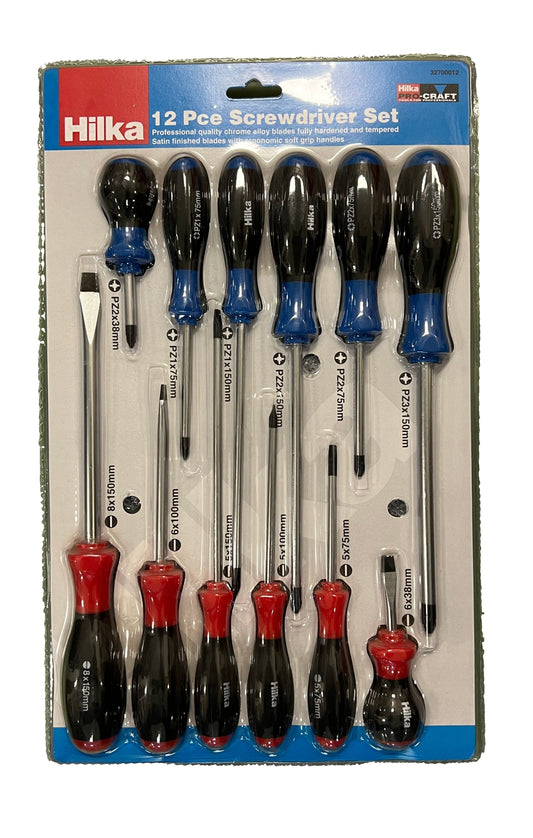 Hilka 12 Pce Screwdriver Set With Soft Grip Handles