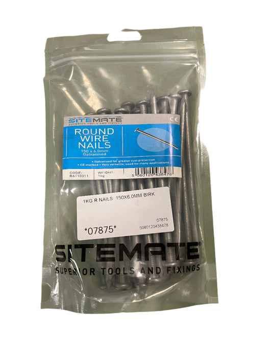 Sitemate Round Wire Nails 150 x 6.0mm Galvanised 1kg