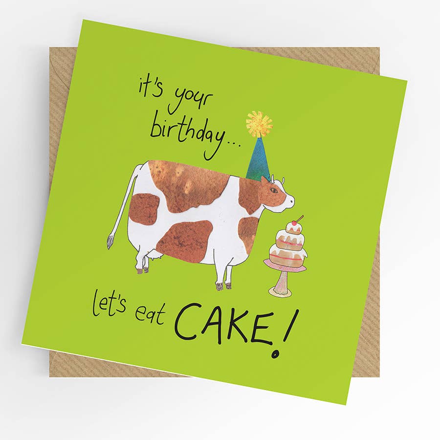 Funny Birthday card, cows and cake