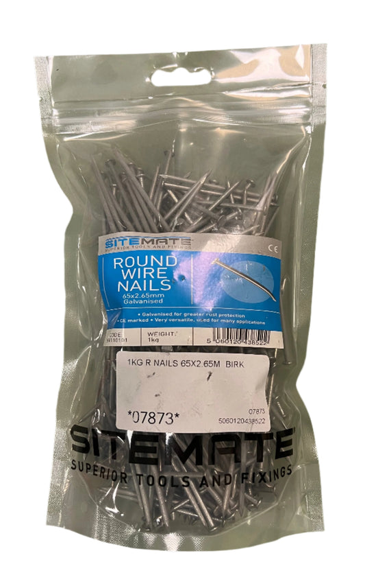 Sitemate Round Wire Nails 65 x 2.65mm Galvanised 1KG