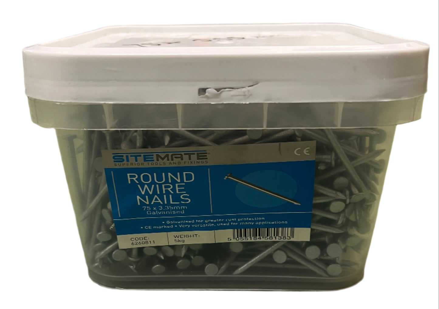 Sitemate galvanised Round Wire Nails Various Sizes 5KG Tubs