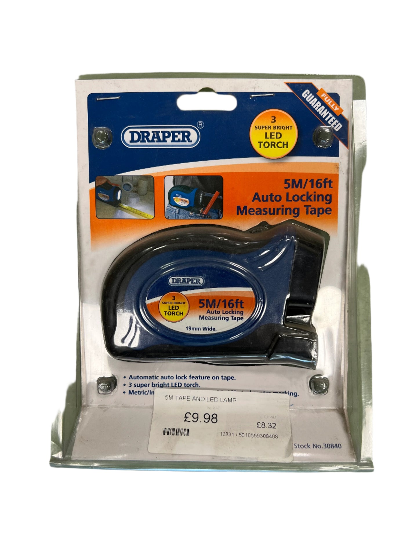 Draper 5M/16Ft Auto Locking Tape Measure With Led Torch