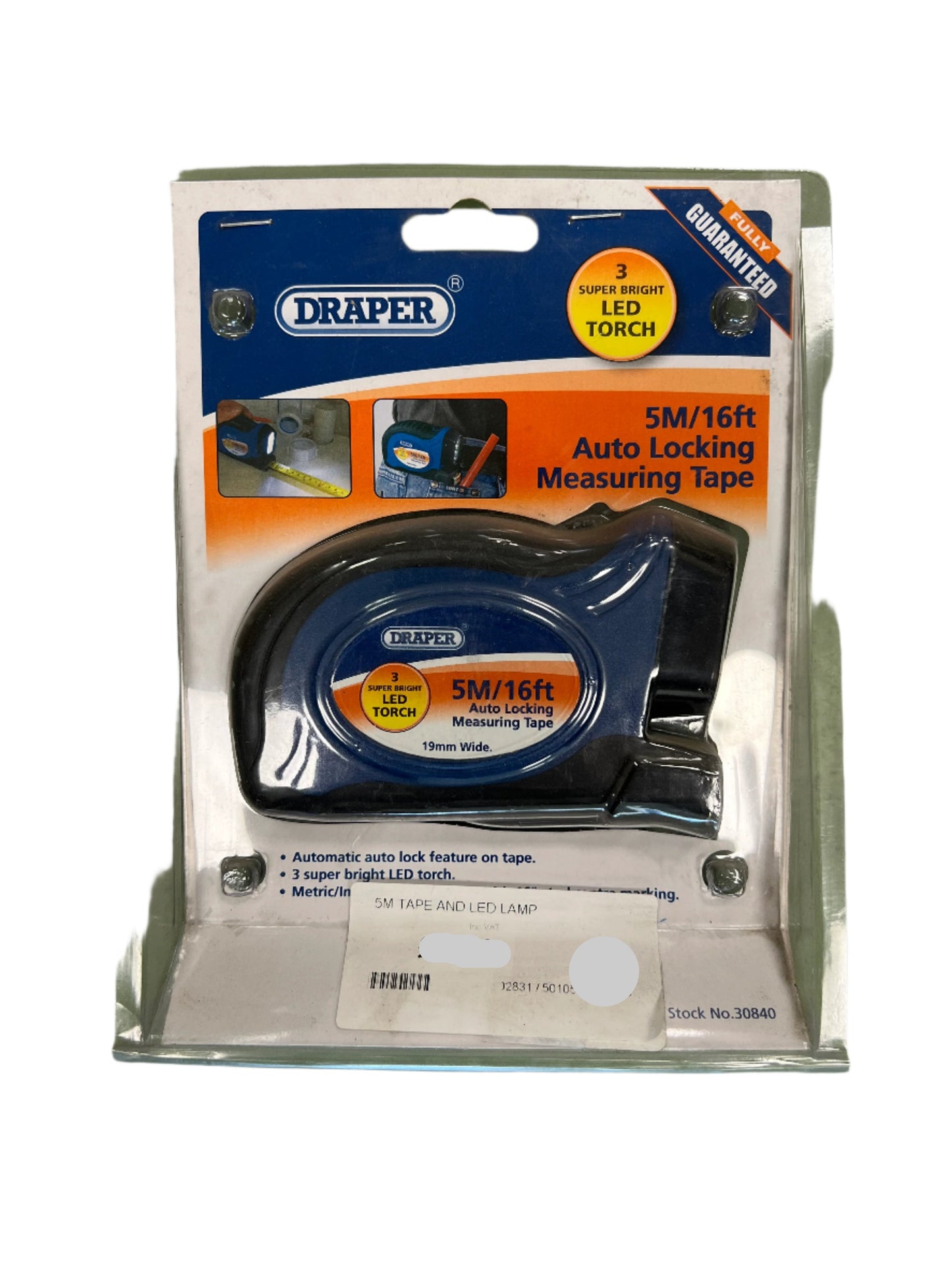 Draper Auto Locking Measuring Tape with LED Torch 5m / 16ft