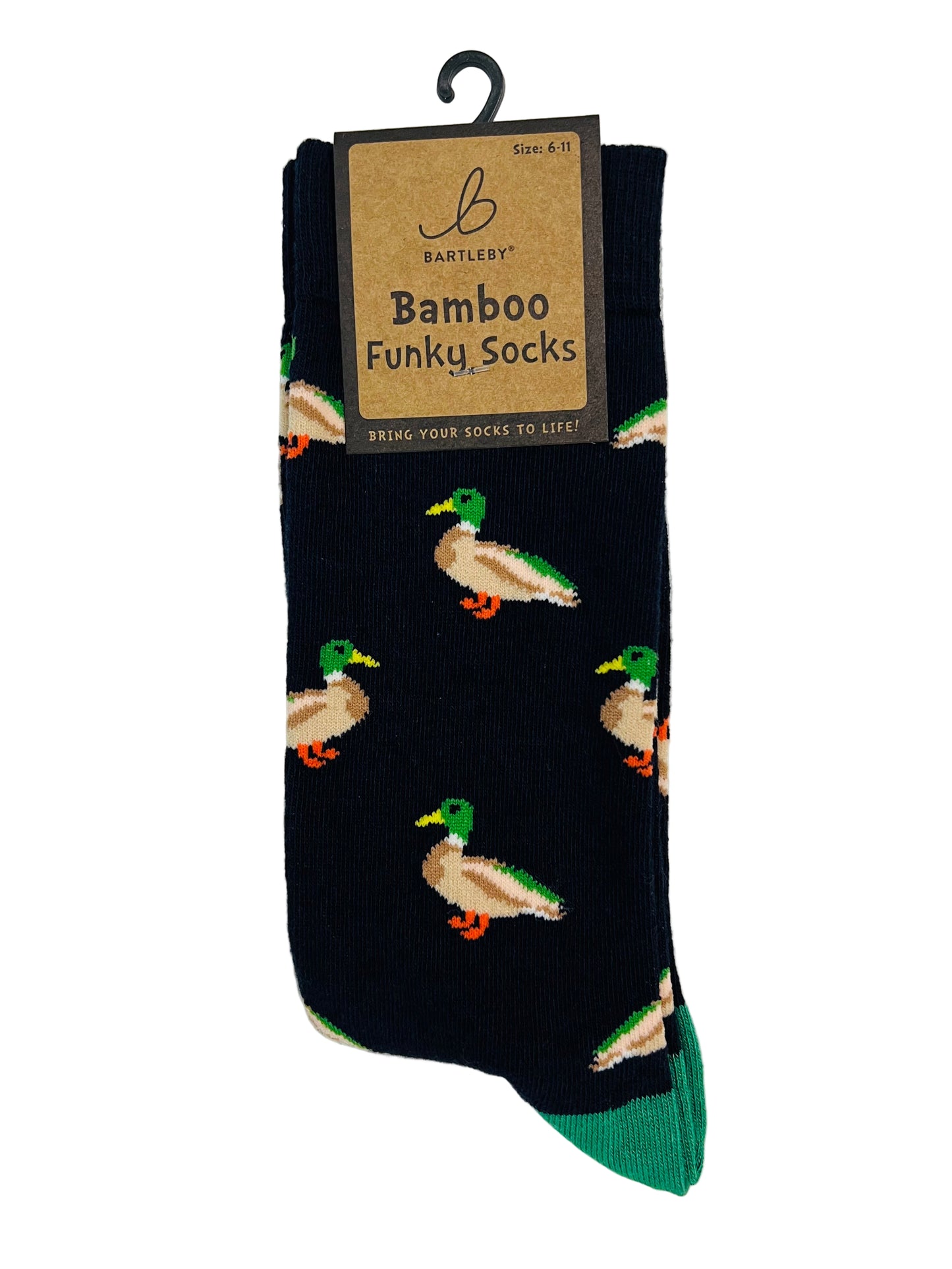 Mallards Bamboo Socks Men’s 6–11 (Black, Mallard Ducks Design)