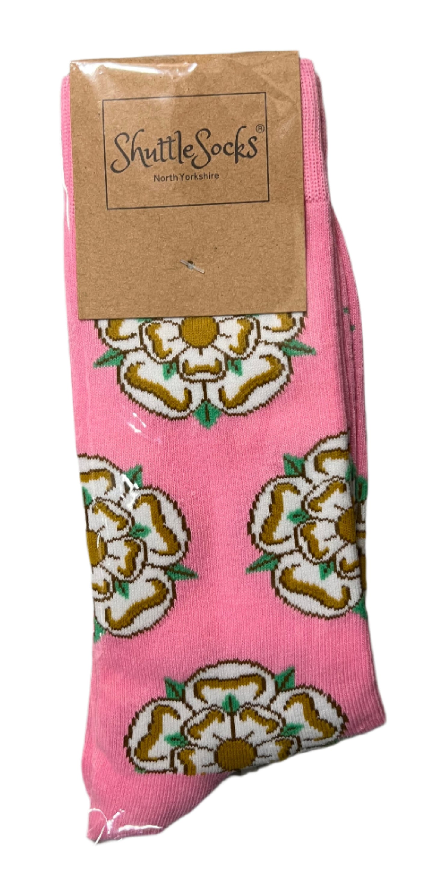 Shuttle Socks Pink Yorkshire Rose Pattern Size UK 3-7
