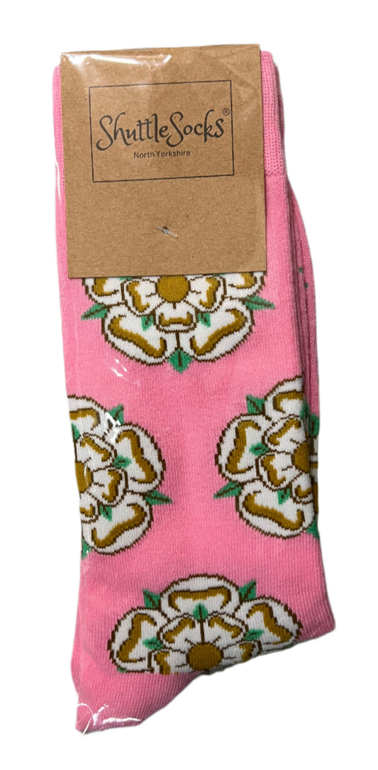 Shuttle Socks Pink Yorkshire Rose Pattern Size UK 3-7
