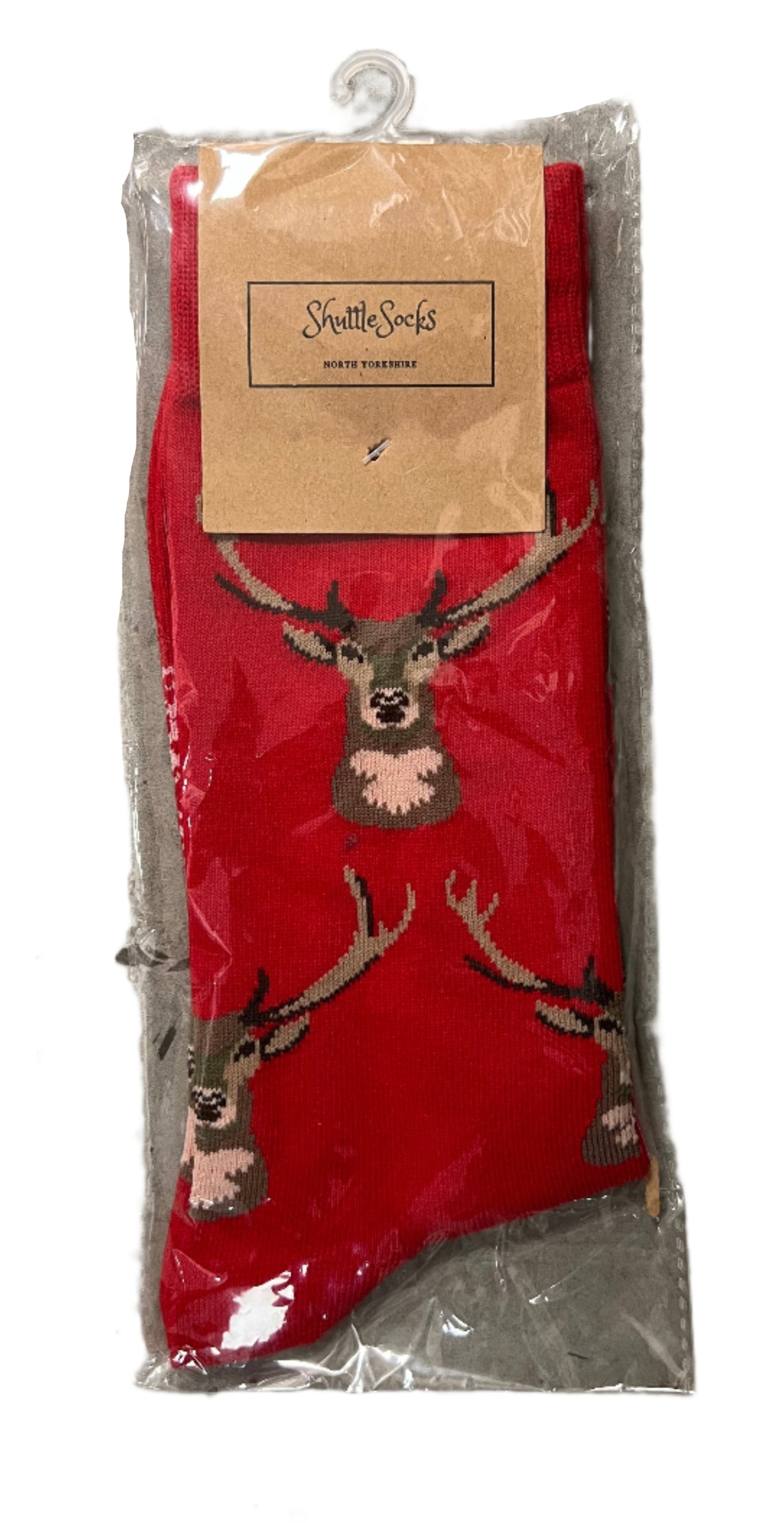 Shuttle Socks Red Stag Pattern Size UK 8-12