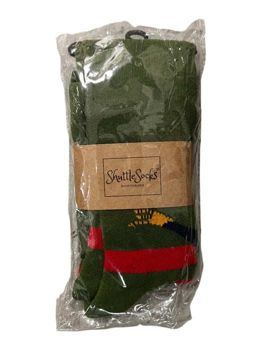 Shuttle Socks Green/Red Pheasant Socks UK Size 8-12