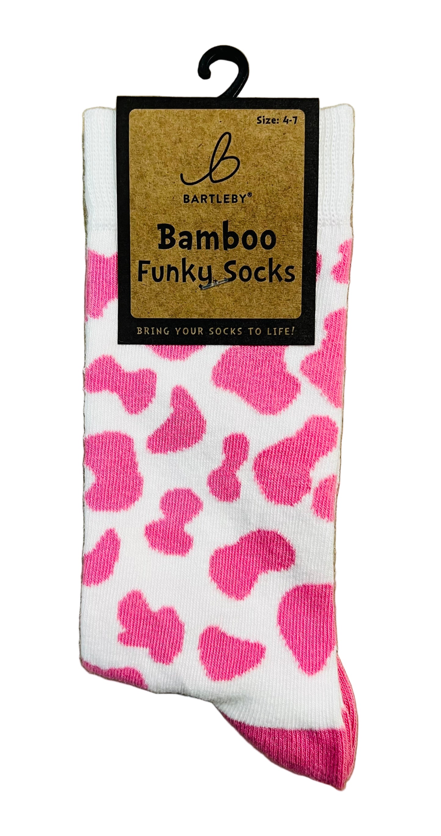 Pink Cow Print Bamboo Socks Women’s 4–7 (White, Funky Design)