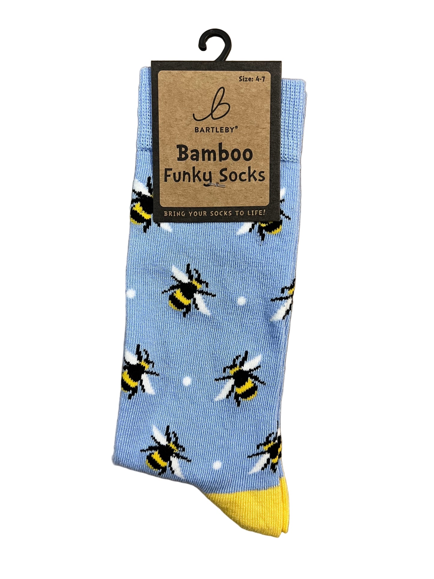 Bees Bamboo Socks – Women’s 4–7 (Pale Blue, Bumblebee Design)