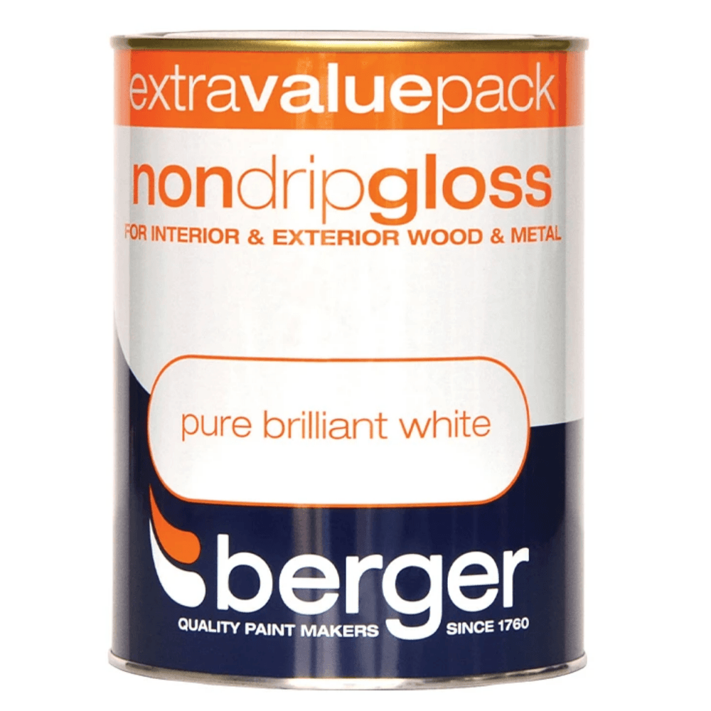 Berger Non Drip Gloss Pure Brilliant White Paint 1.25L