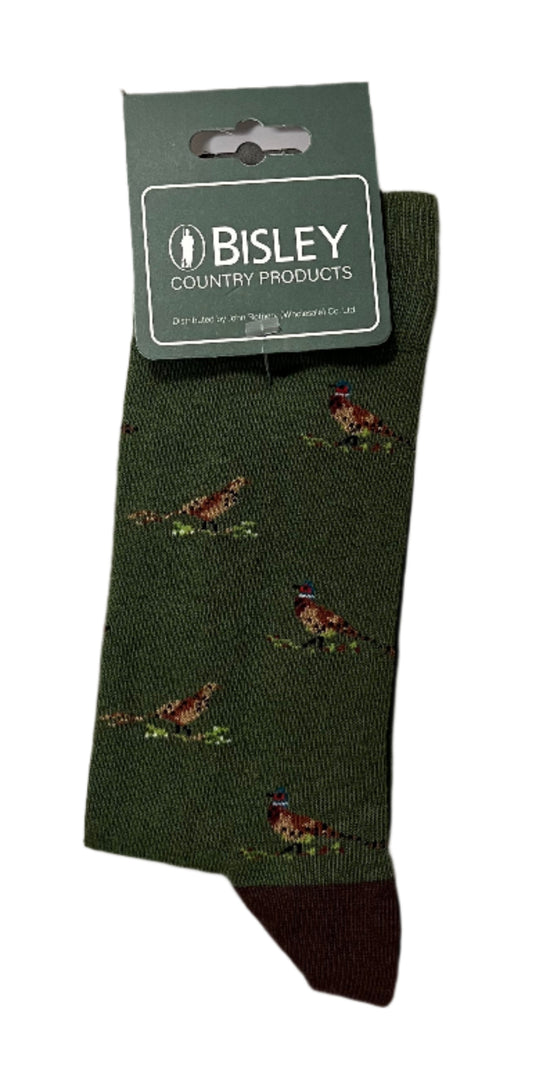 Bisley Pheasant Pattern Green Socks
