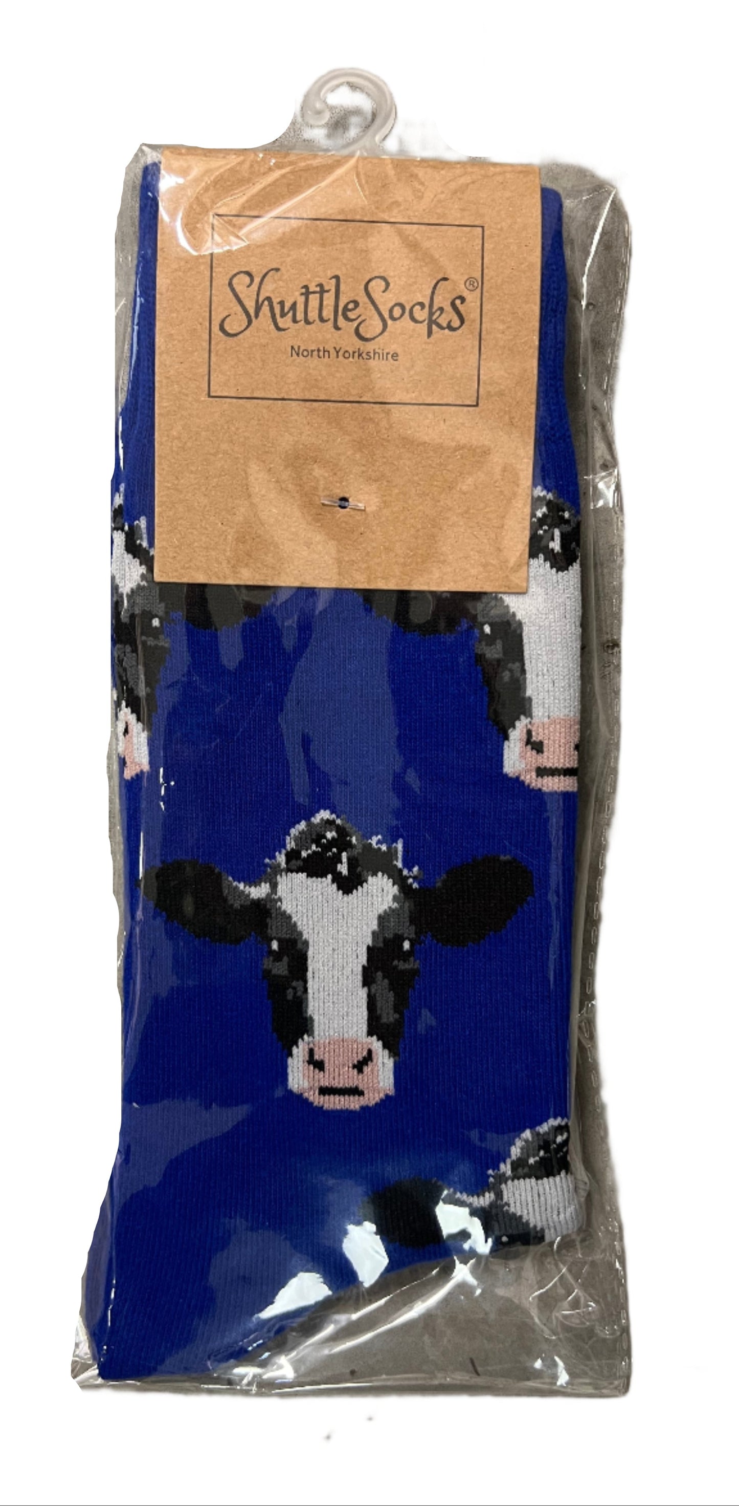 Shuttle Socks Royal Blue Cow Pattern Size UK 3-7