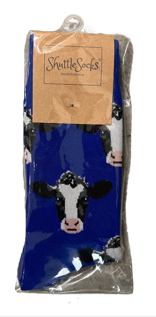 Shuttle Socks Royal Blue Cow Pattern Size UK 3-7