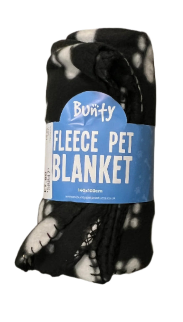 Bunty Fleece Dog Blanket Black With White Paw Pattern 140x100cm