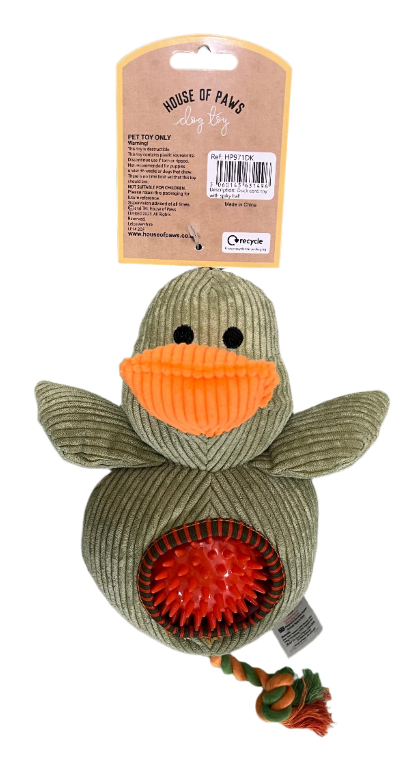 Cord Duck With Spiky Ball Duel Activity Luxury Dog Toy