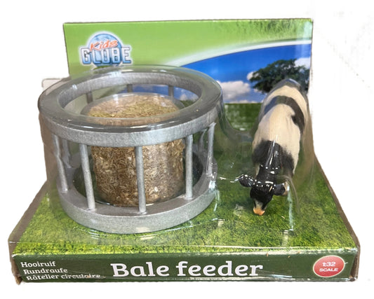 Kids Globe Farming Ring Bale Feeder & Cow 1/32 Scale Farm Miniature