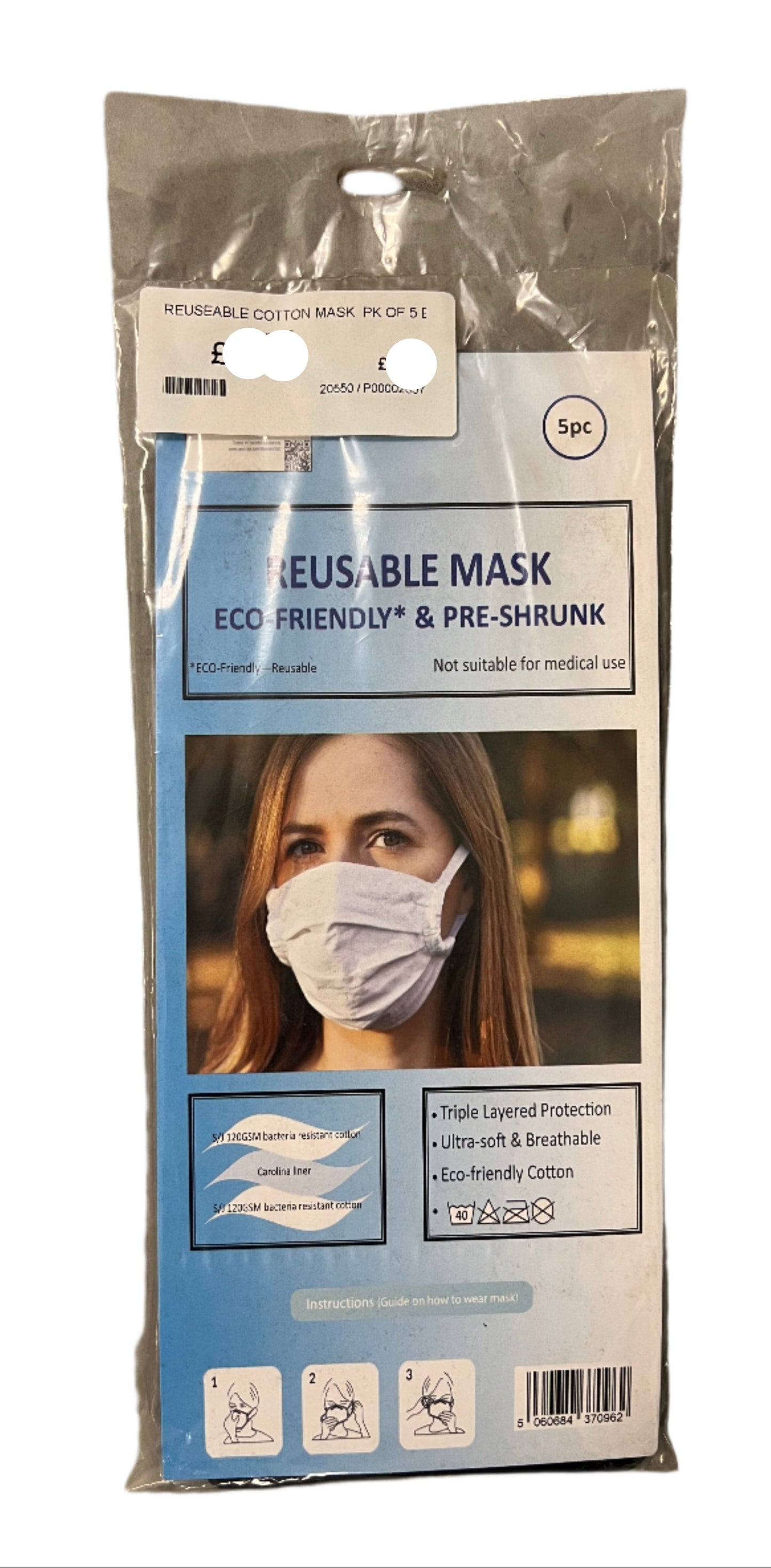 Reusable Cotton Face Masks Pack Of 5 In Black