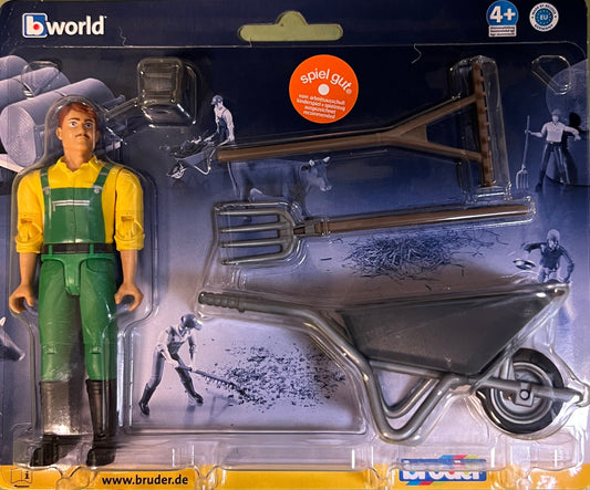 Bruder Farmer Figure Set Including Barrow & Tools 1:16 Scale