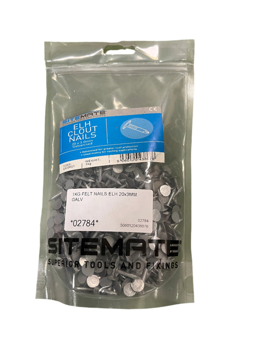 Sitemate Felt ELH Clout Nails 20 x 3.0mm Galvanised 1KG