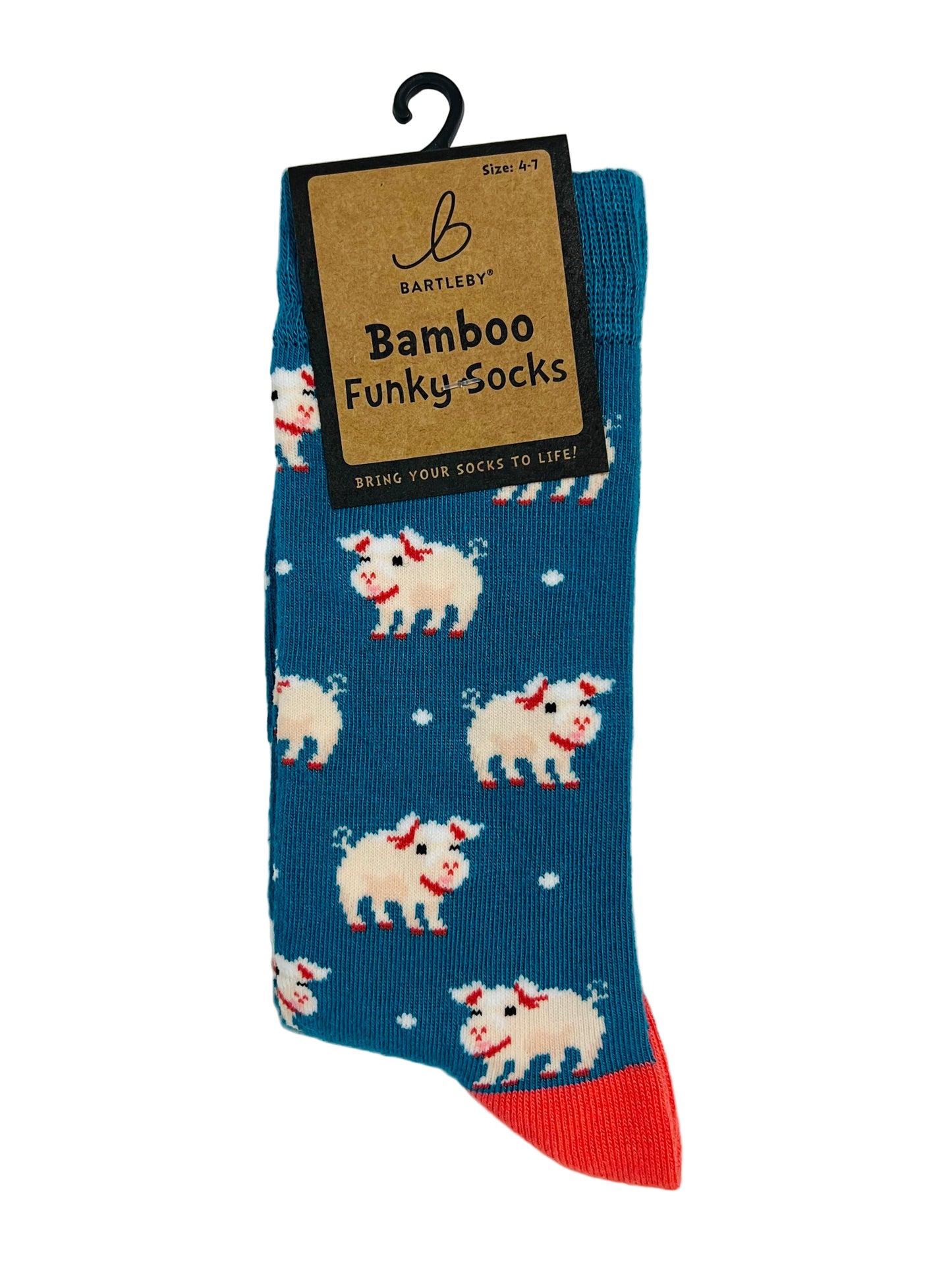 Funky Pigs Bamboo Socks – Women’s 4–7 (Petrol Blue, Fun Pigs Design)
