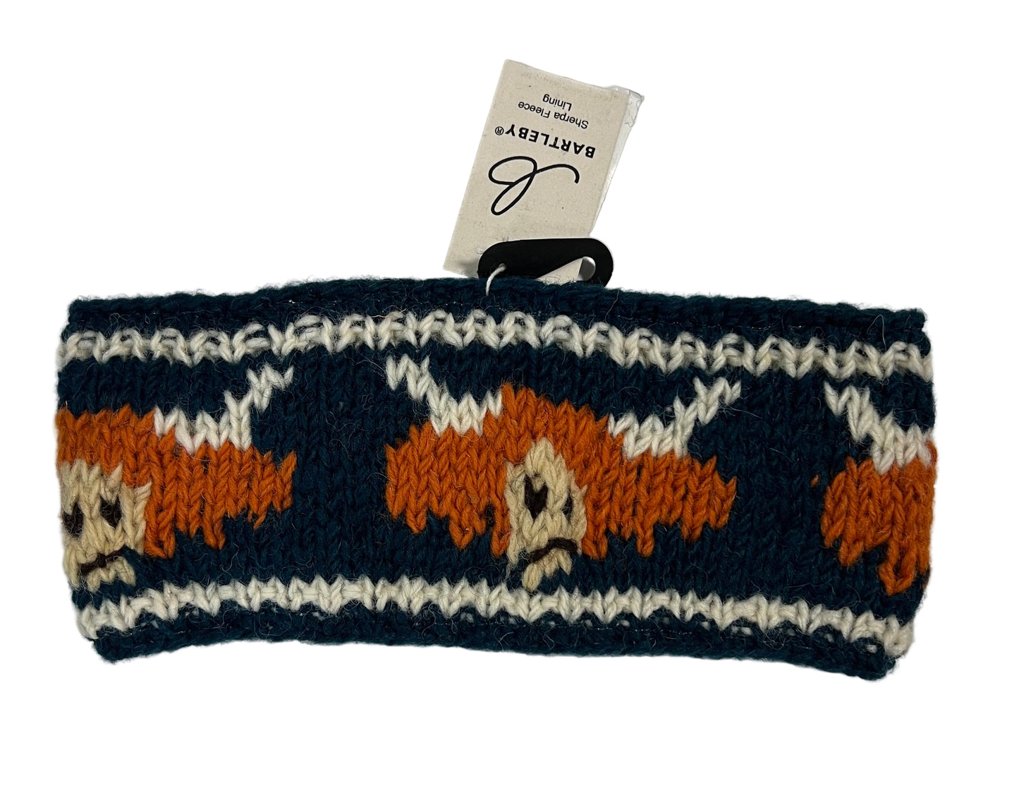 Highland Cow Knitted Sherpa Lined Headband — Navy (One Size)