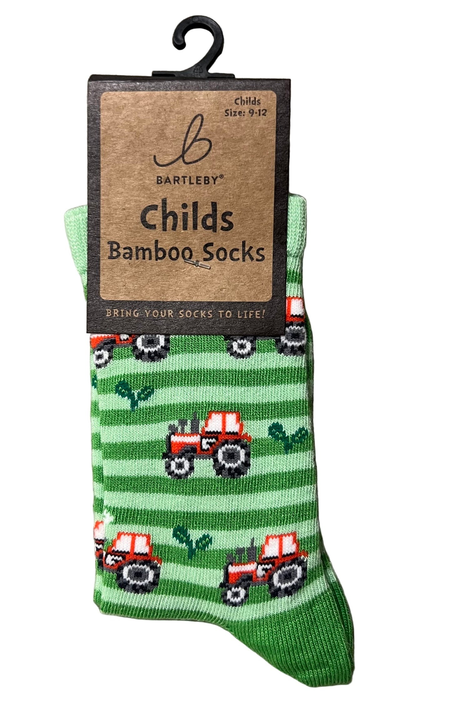 Bartleby Childs Bamboo Stripy Green Tractor Socks – Size 9–12