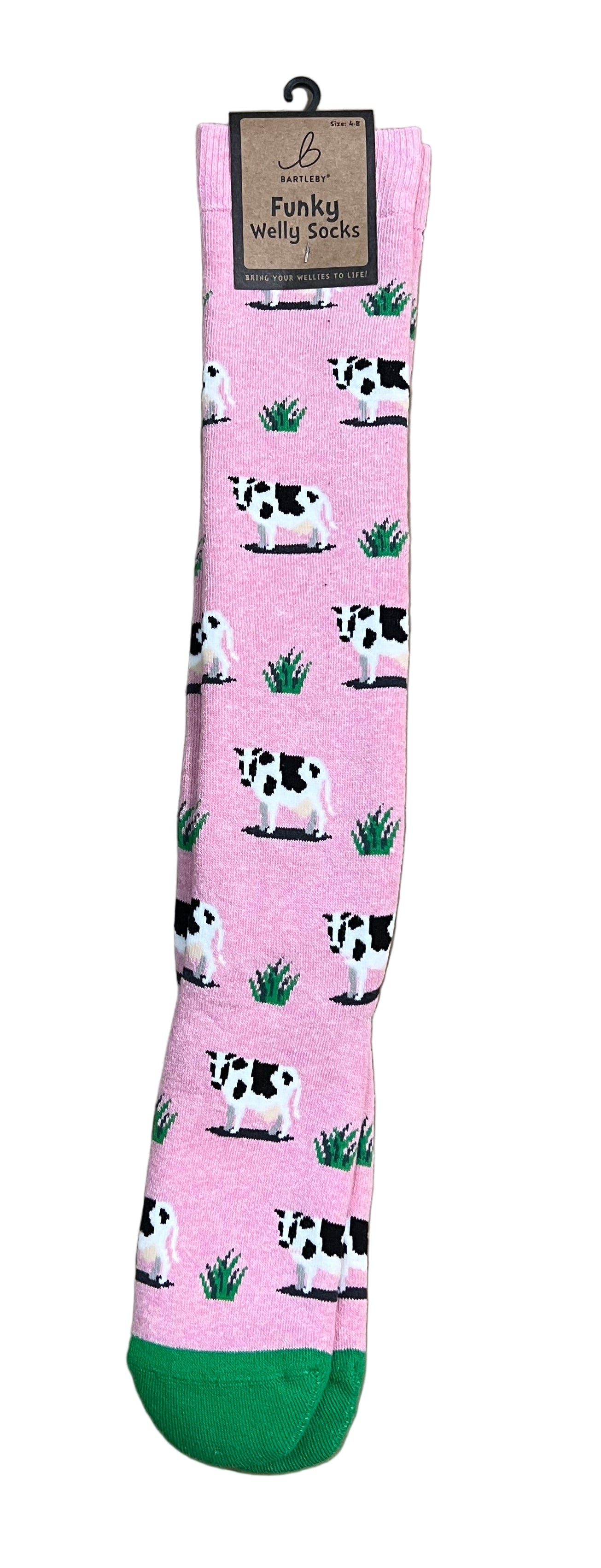 Grazing Cow Welly Socks — Women’s 4–8 (Pink, Funky Design)