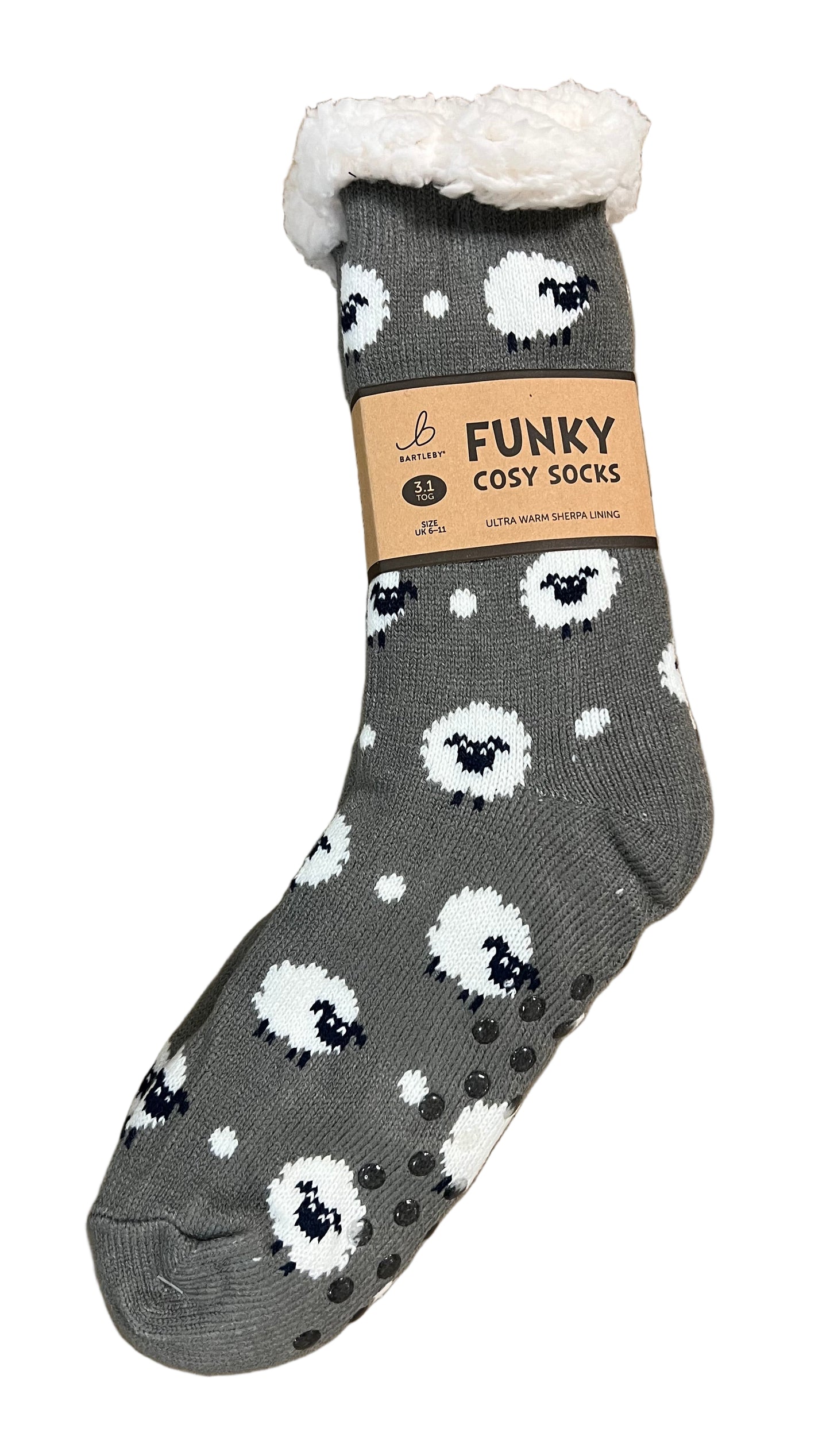 Sheep Sherpa Fleece Lined Funky Cosy Socks — Men’s 6–11 (Grey)