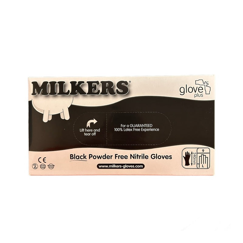 Milkers Black Powder Free Nitrile Gloves 100% Latex Free