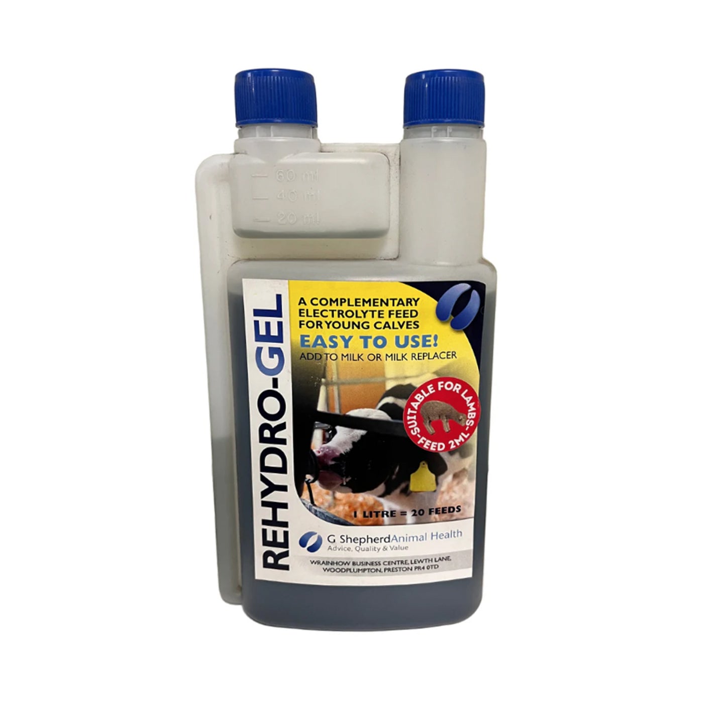 Rehydro Gel 1 Litre – Electrolyte Feed for Calves & Lambs (20 Feeds)