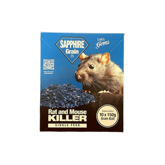 Sapphire Grain 150G Pouch (6 x 25G sachets) Box Of 10 Rat & Mouse Killer