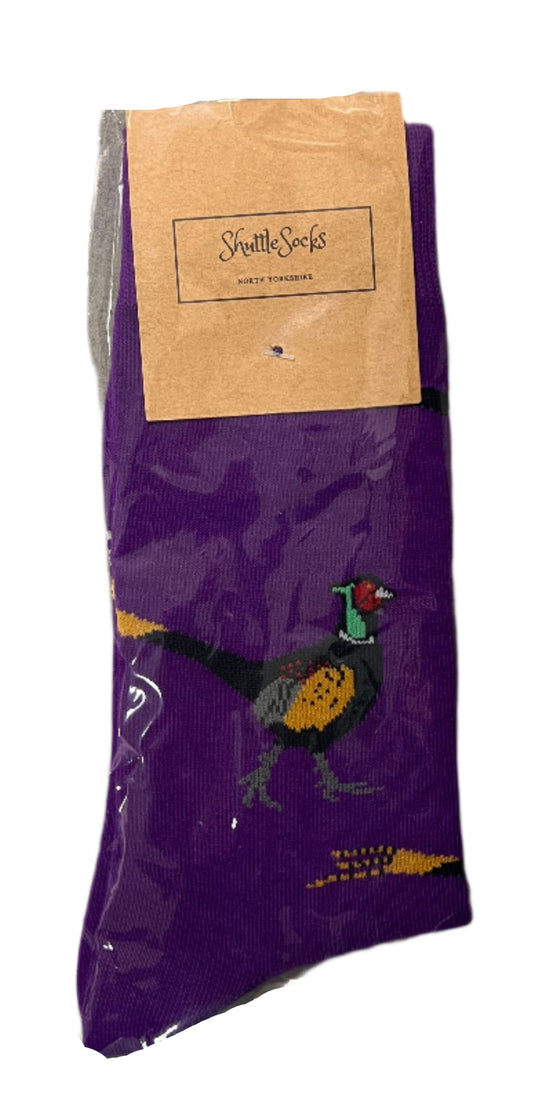 Shuttle Socks Purple Pheasant Pattern UK Size 3-7