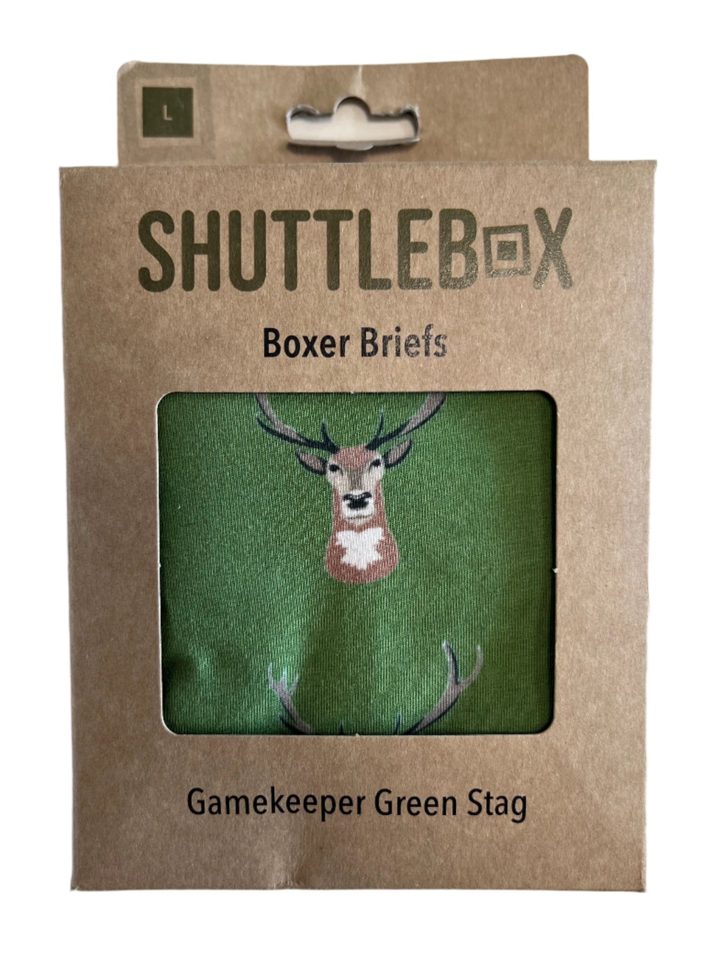 Shuttlebox Gamekeeper Green Stag Boxer Briefs Size Large