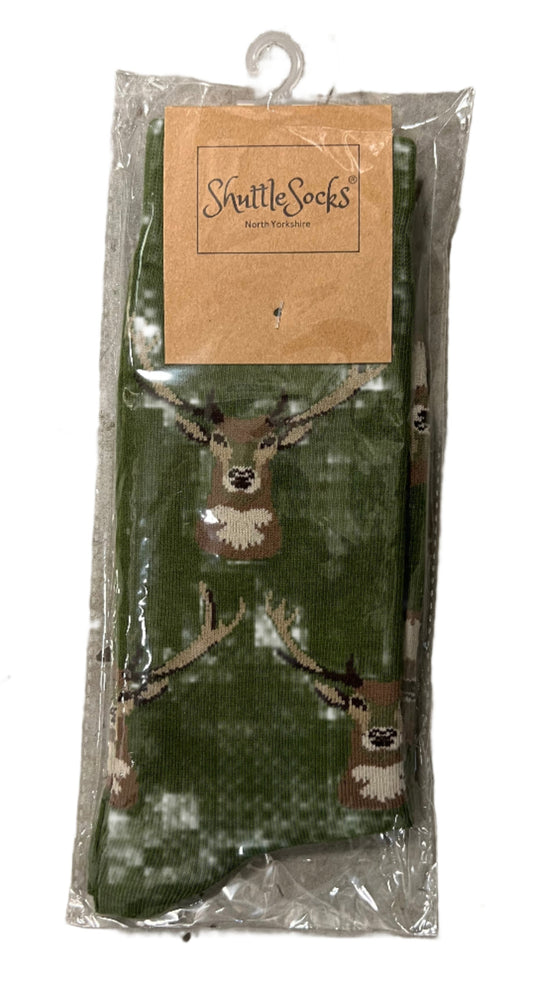 Shuttle Socks Green Stag Pattern UK Size 8-12