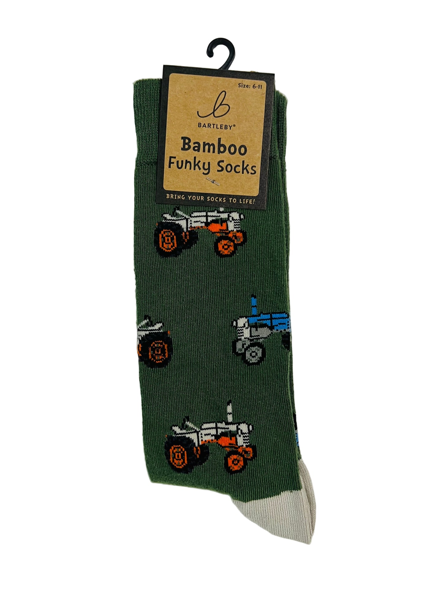 Tractor Bamboo Socks – Men’s 6–11 (Green, Farm Tractor Design)