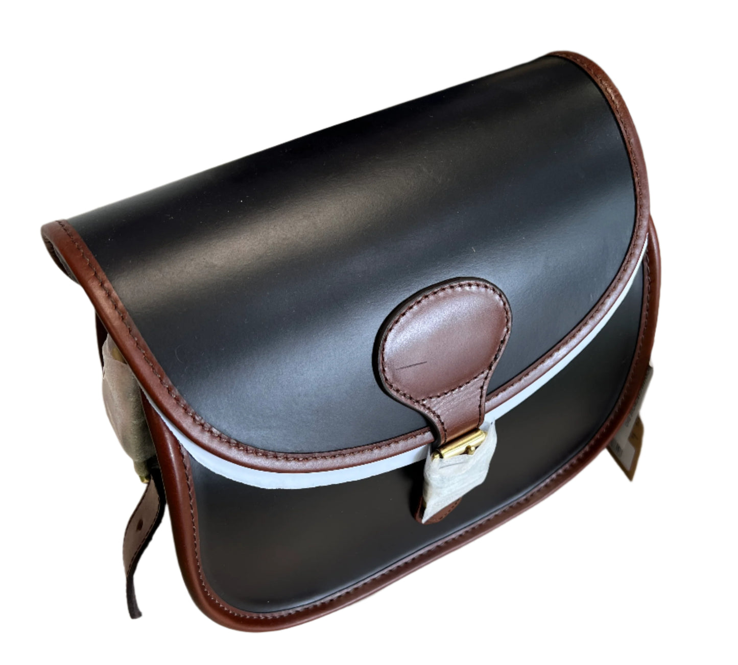 Parker & Hale Wickham Black Leather Cartridge Bag With Brown Trim
