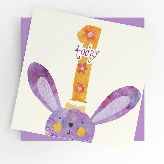Age 1 girl card, Bunny card