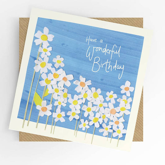 Female Birthday card, daisies and blue sky