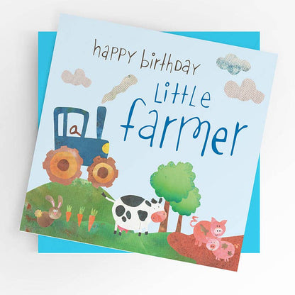 Little farmer birthday card, boy birthday, tractors, BLUE