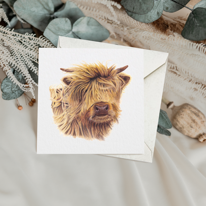 Highland Calf Greetings Card | Cute | Farm Animal | Scottish