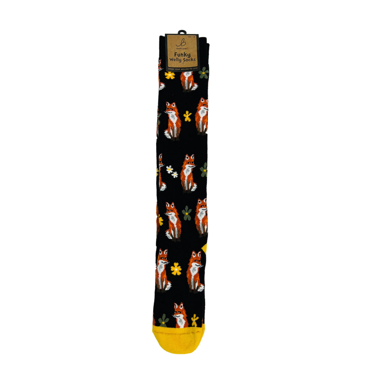 Cunning Fox Welly Socks — Women’s 4–8 (Black, Funky Design)