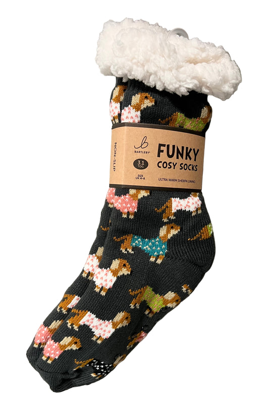 Dachshund Sherpa Fleece Lined Funky Cosy Socks — Women’s 4–8