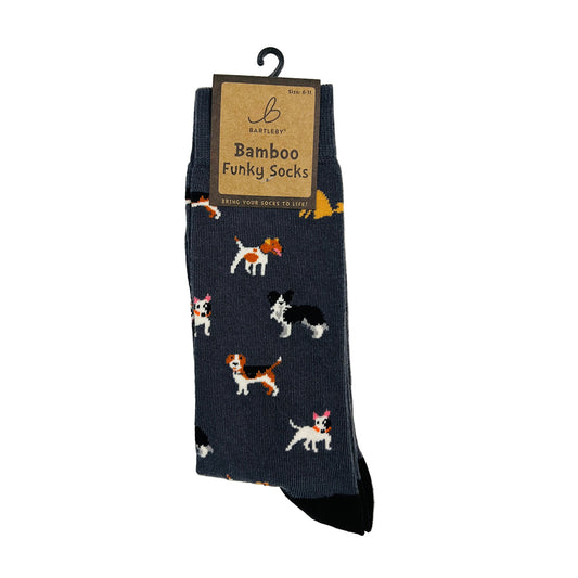 Doggy Divas Bamboo Socks Men’s 6–11 (Grey, Funky Design)