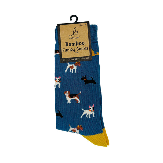Doggy Divas Bamboo Socks  Women’s 4–7 (Blue, Vibrant Dogs Design)