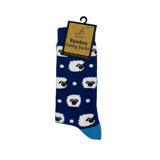 Fluffy Sheep Bamboo Socks  Women’s 4–7 (Navy Blue, Funky Design)