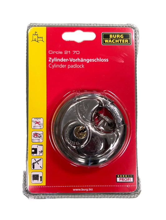 Burg Wachter Cylinder Disc Padlock 70MM Hardened
